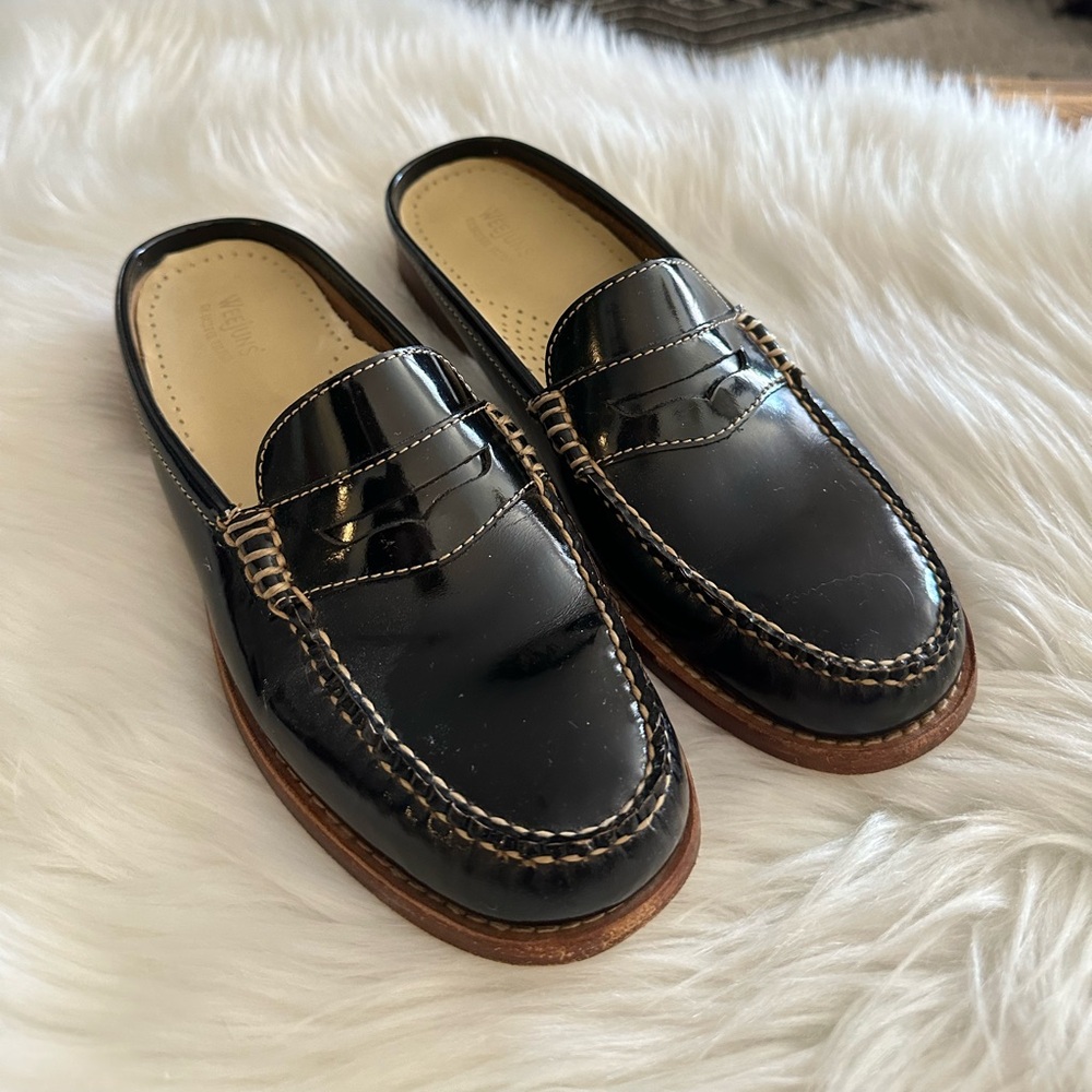 GH Bass Weejuns Black Patent Leather Penny Loafer Mule